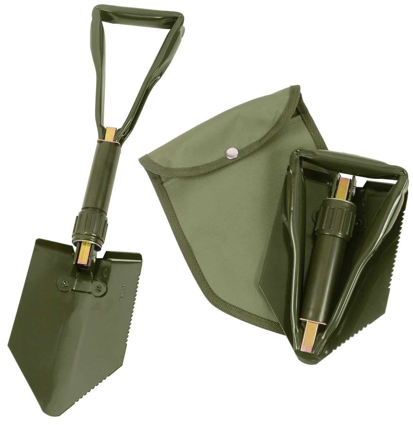 Tri-Fold Camping Shovel Compact Folding Survival Tool with Carry Pouch