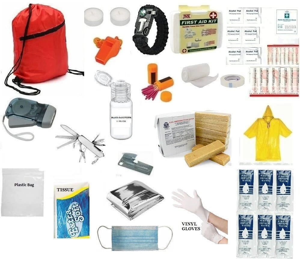 3 Day Emergency Survival Kit Food Water First Aid Bag Red Hurricane