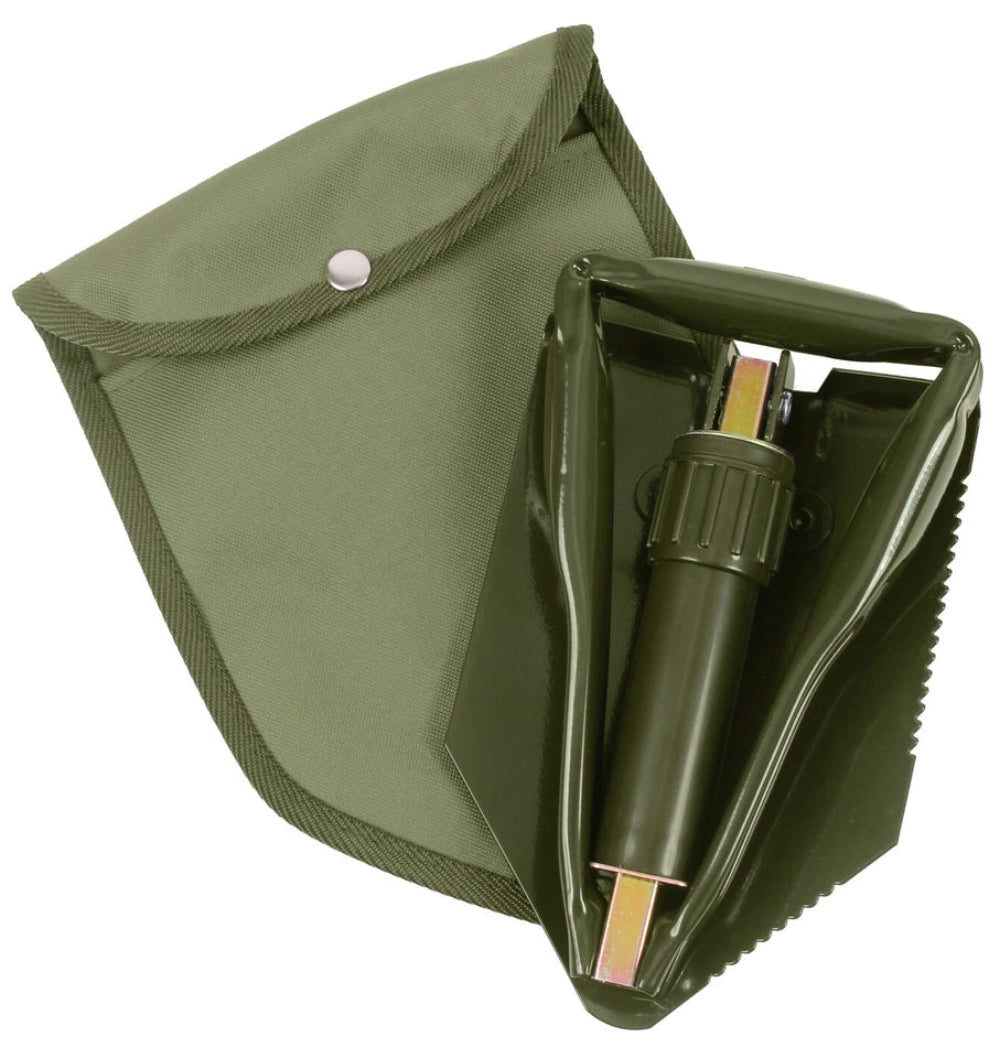 Tri-Fold Camping Shovel Compact Folding Survival Tool with Carry Pouch