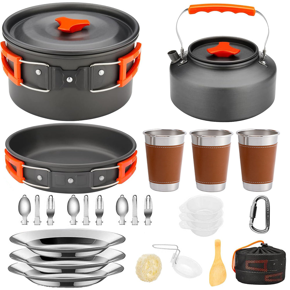 26pcs Camping Cookware Kit - Lightweight Aluminum Cookset