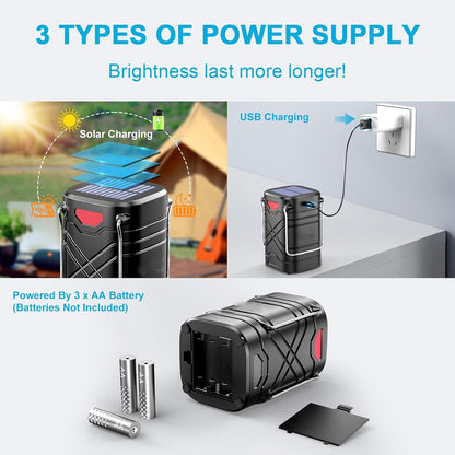 LED Camping Lights 4-Pack - Rechargeable Solar/Battery, USB, 3 Modes