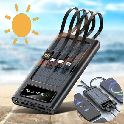 200000mAh Solar Power Bank - 4 USB, Fast Charge, Portable