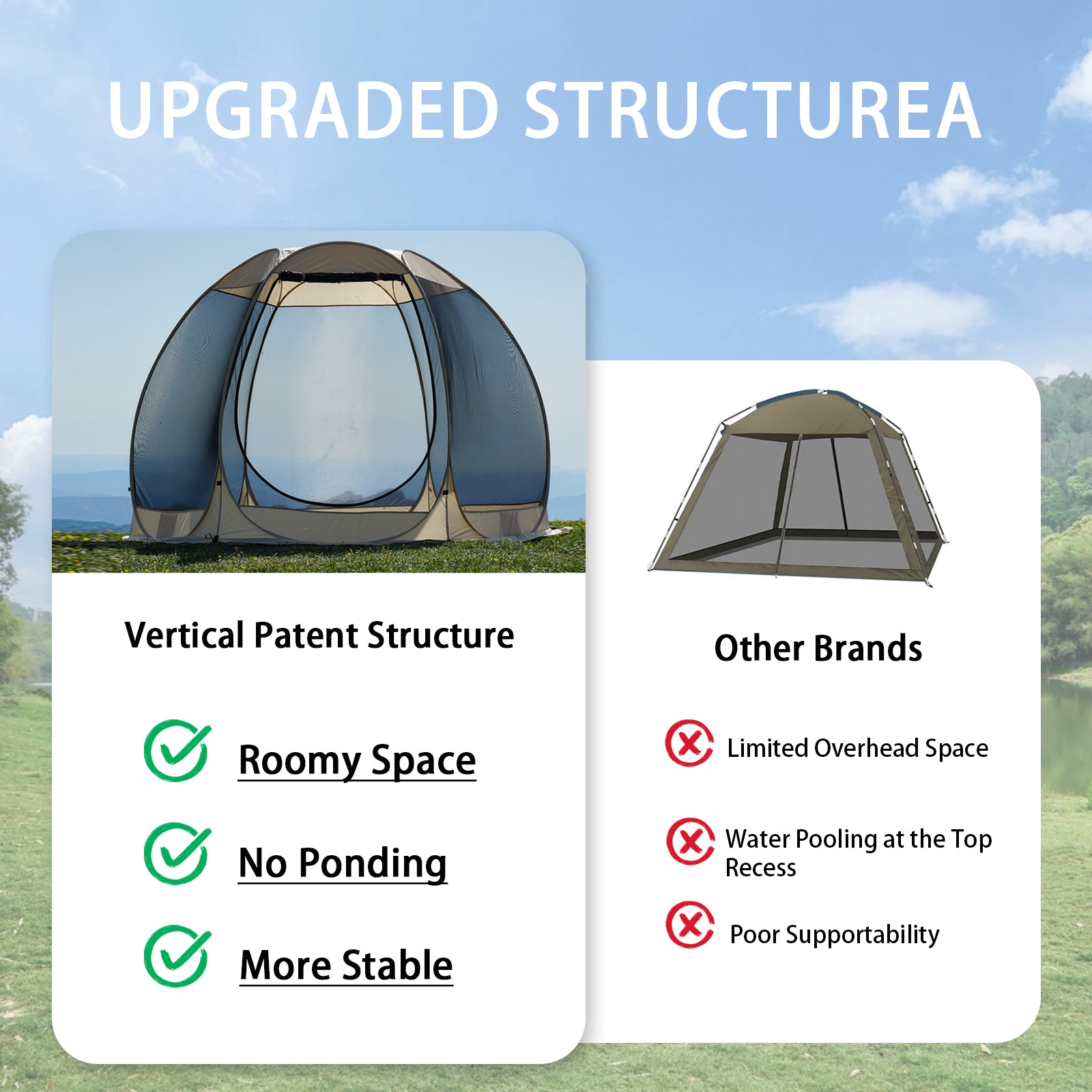 6-Sided Pop Up Camping Tent with Mesh Windows
