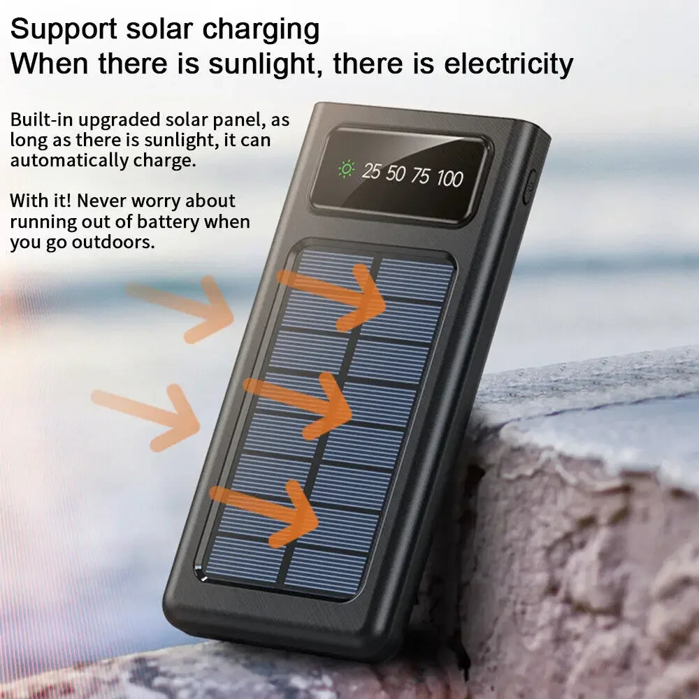 200000mAh Solar Power Bank - 4 USB, Fast Charge, Portable