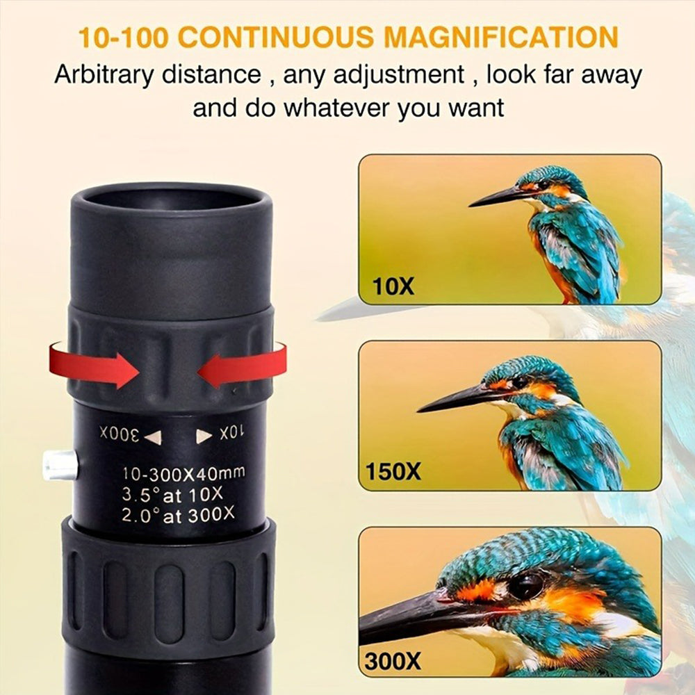 Zoom HD 10-300X Monocular Telescope for Outdoor Adventures