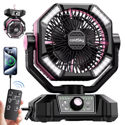 Portable Camping Fan 20000mAh Battery 8 Speeds LED Light