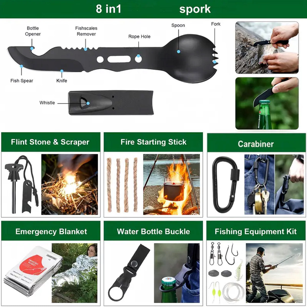 Emergency Camping Gear 142PCS: Survival & First Aid Kit