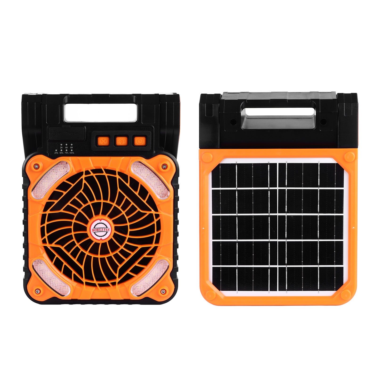 Solar Fan 5200mAh: 4-Speed, Type C, LED Timer, Low Noise