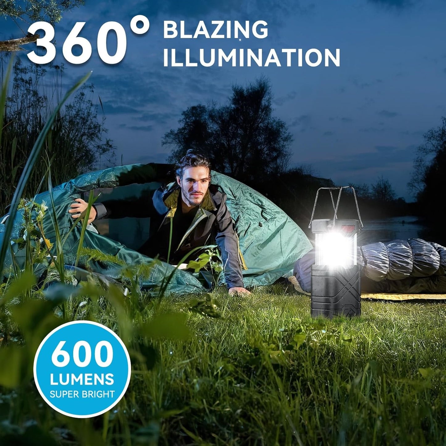 LED Camping Lights 4-Pack - Rechargeable Solar/Battery, USB, 3 Modes