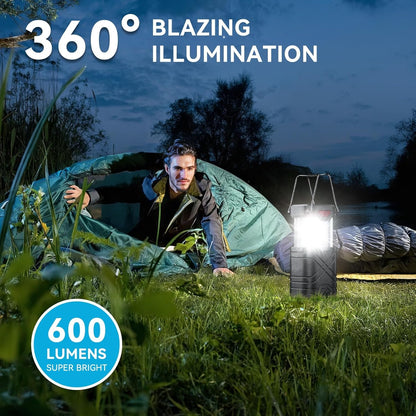 LED Camping Lights 4-Pack - Rechargeable Solar/Battery, USB, 3 Modes