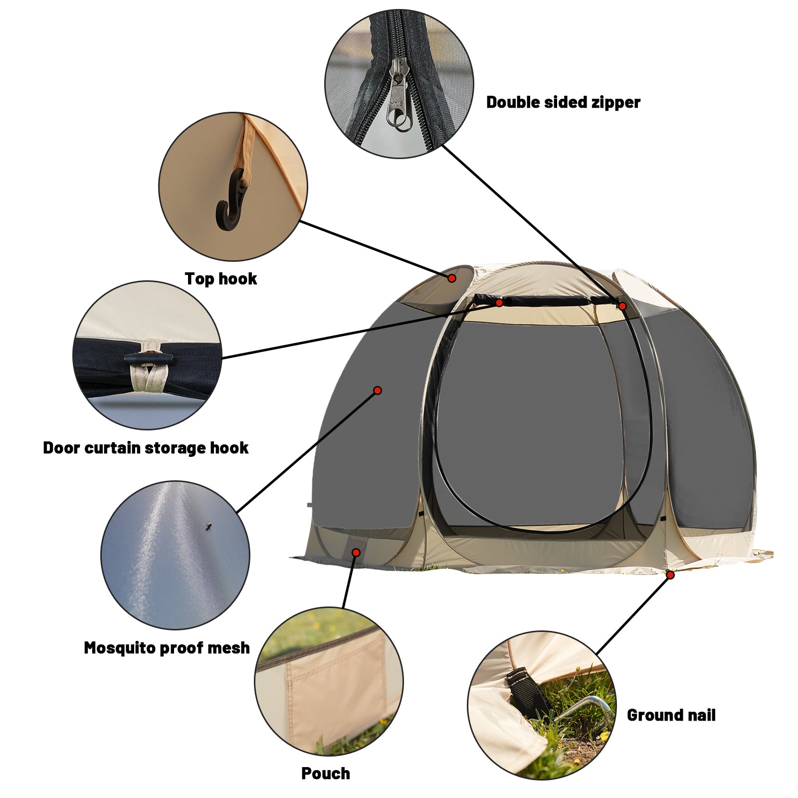 6-Sided Pop Up Camping Tent with Mesh Windows