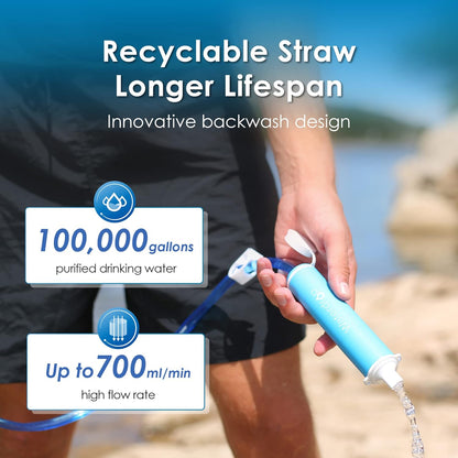 Camping Water Filter 1,400 Gallons Survival Straw