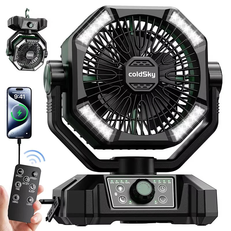 Portable Camping Fan 20000mAh Battery 8 Speeds LED Light
