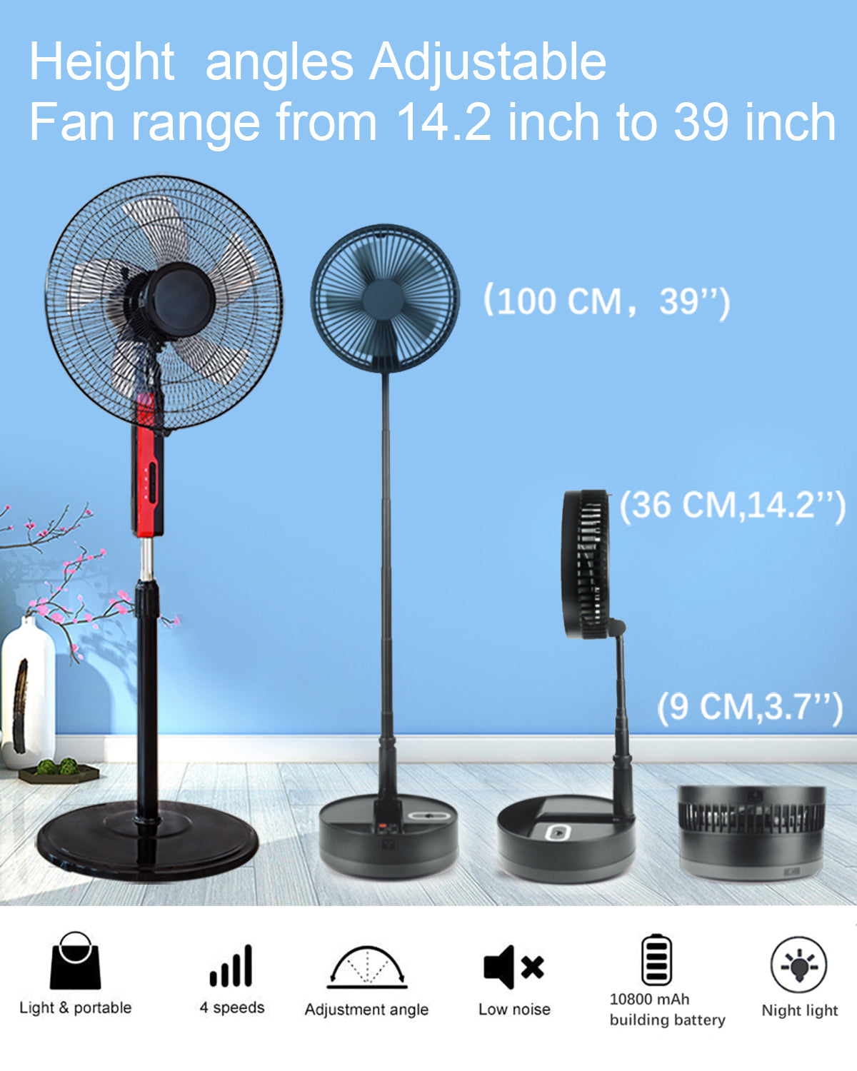 Foldable Fan with Remote & 10800mAh Battery - Portable & Powerful