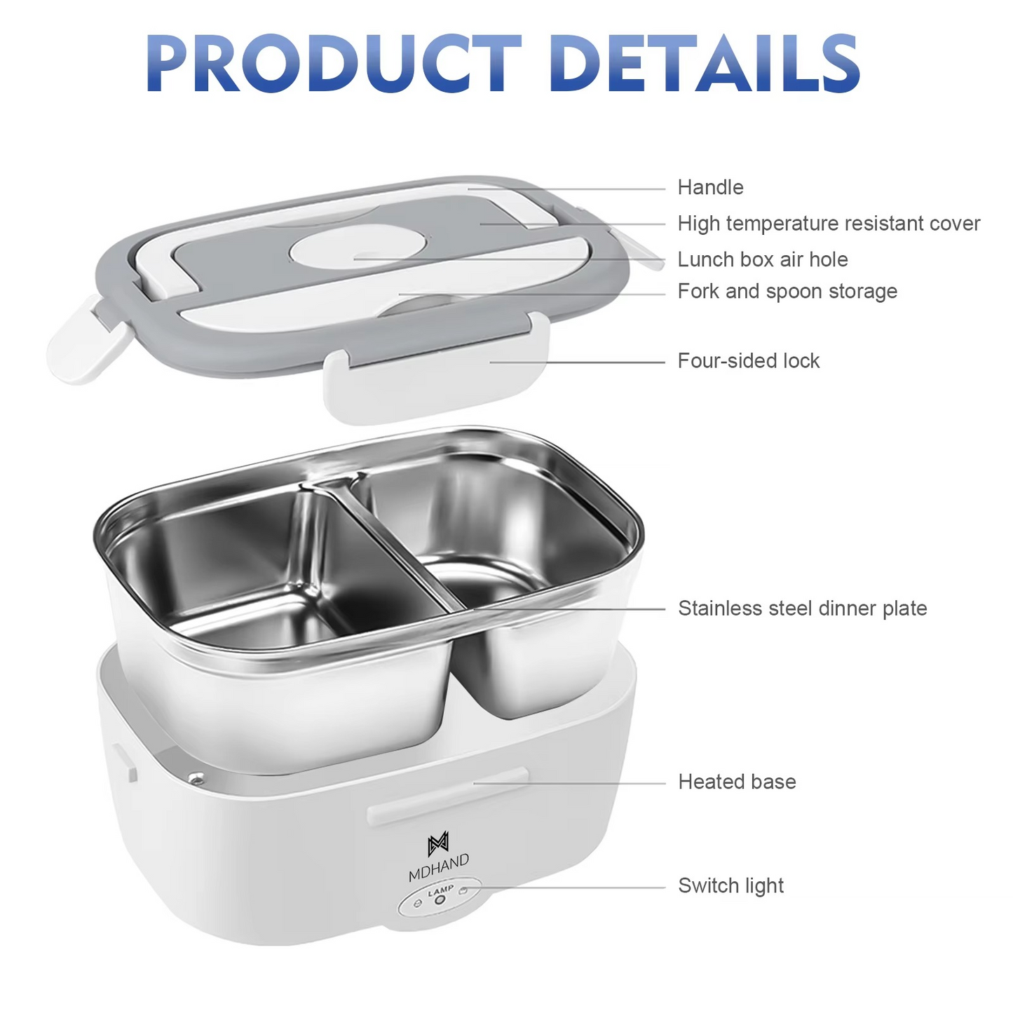 65W Electric Lunch Box Food Warmer 1.5L Leakproof Portable