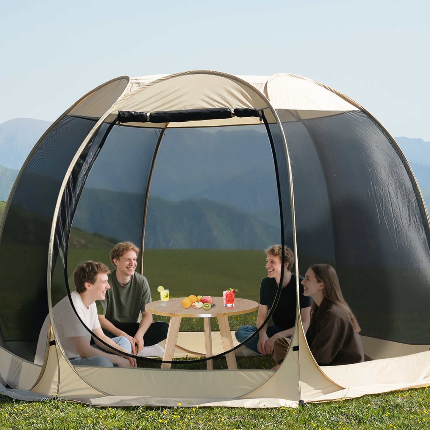 6-Sided Pop Up Camping Tent with Mesh Windows