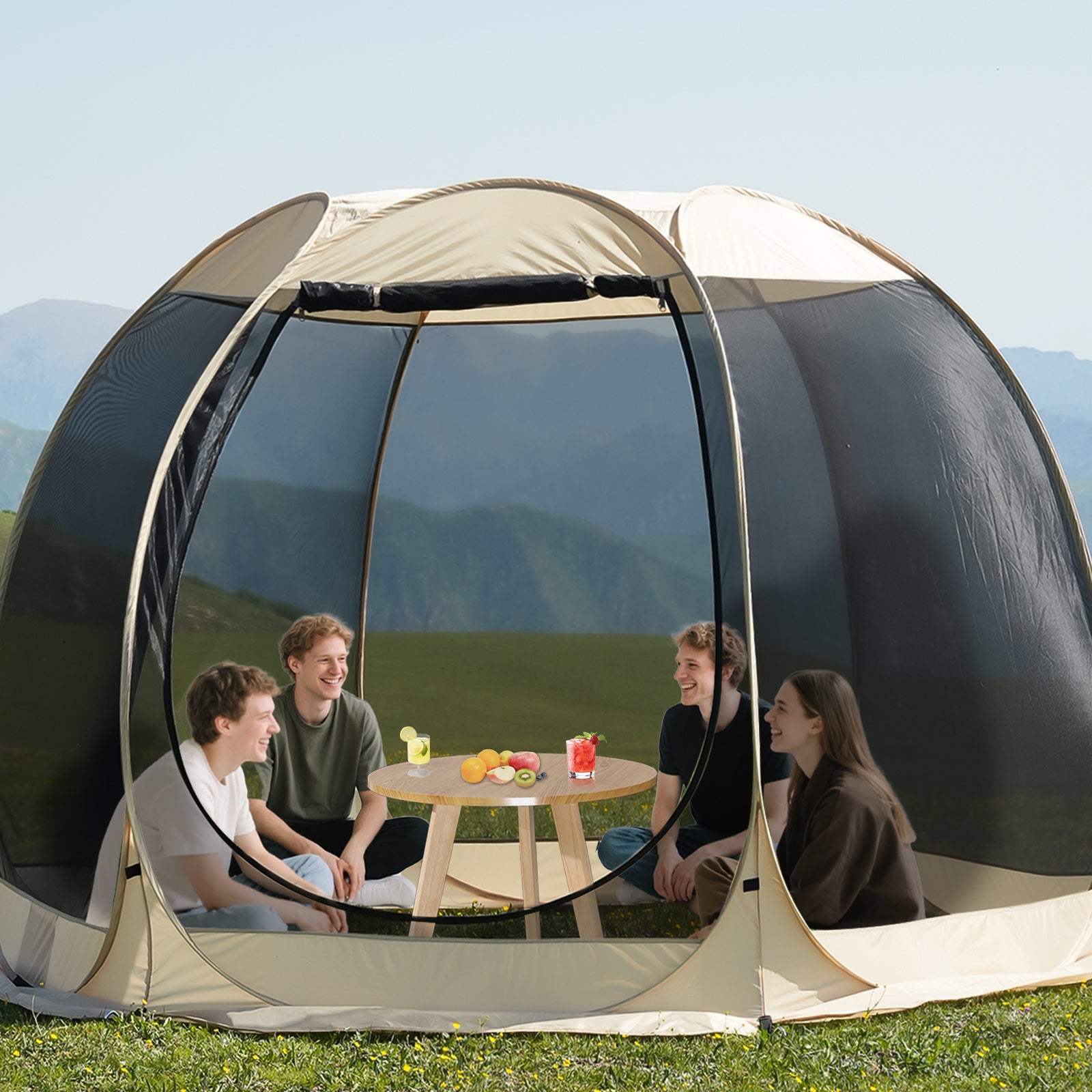 6-Sided Pop Up Camping Tent with Mesh Windows