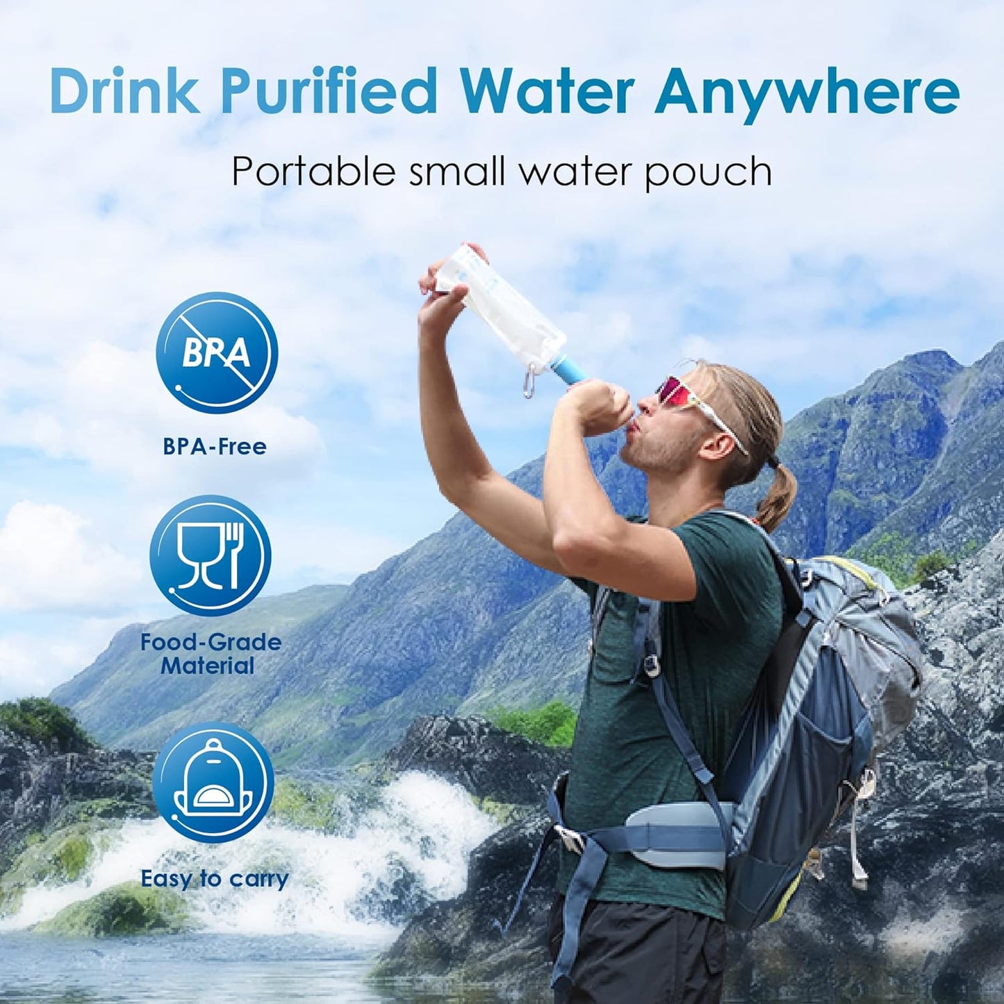 Camping Water Filter 1,400 Gallons Survival Straw