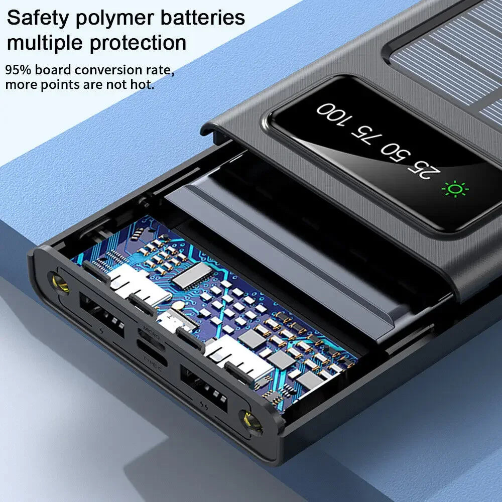 200000mAh Solar Power Bank - 4 USB, Fast Charge, Portable