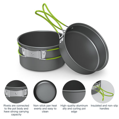 Outdoor Cooking Set: Non-Stick Pots, Pans & Teapot for Camping