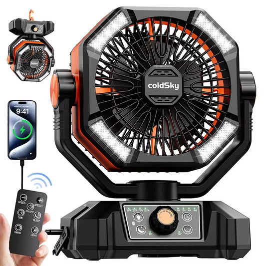 Portable Camping Fan 20000mAh Battery 8 Speeds LED Light