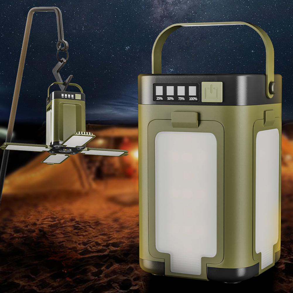 Solar-powered lantern with fan on a celestial background