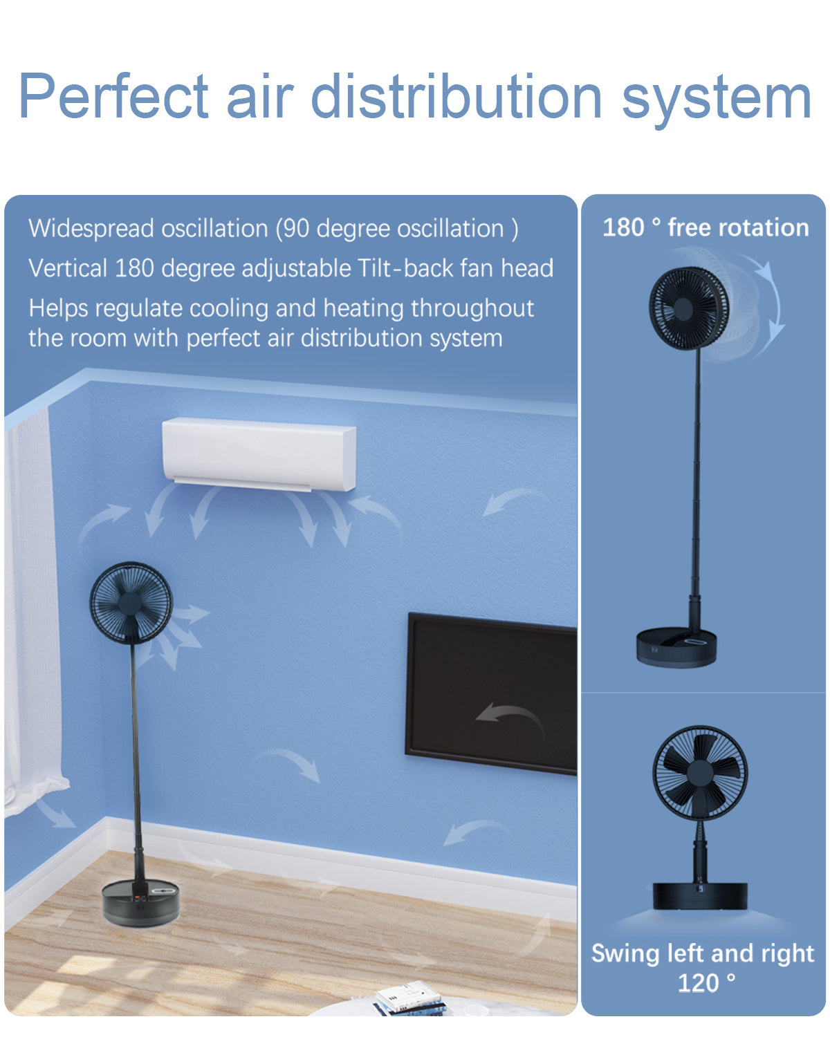 Foldable Fan with Remote & 10800mAh Battery - Portable & Powerful