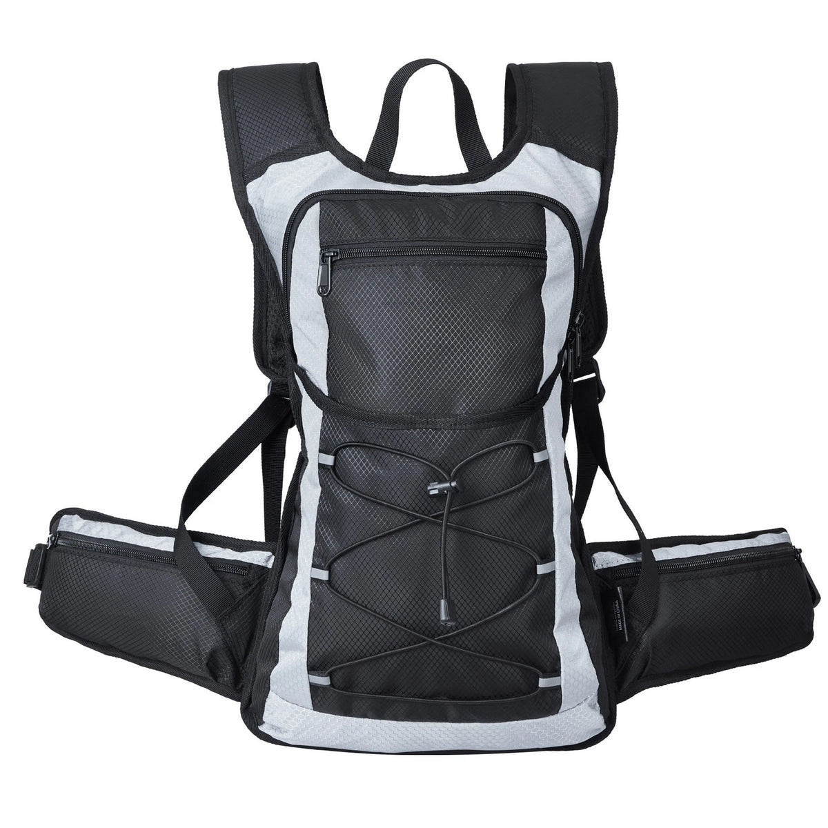 Black and gray hydration backpack on a white background
