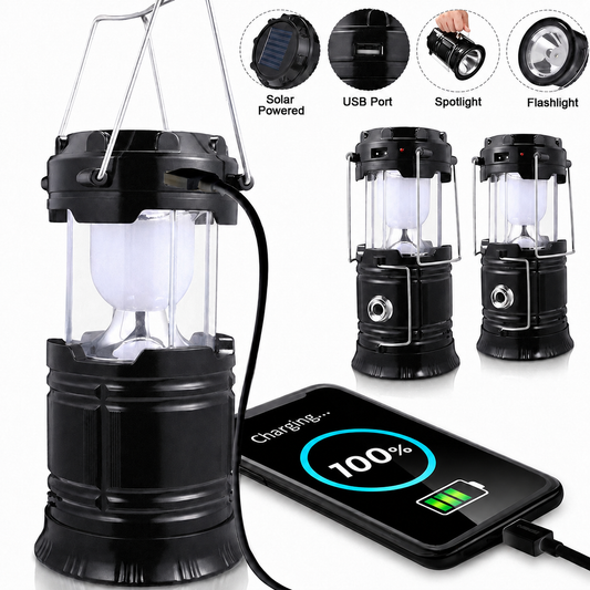 2pcs Solar LED Camping Lantern USB Rechargeable Flashlight