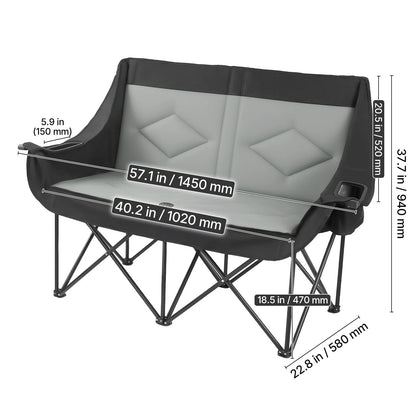 Measurement chart of a folding chair with dimensions labeled