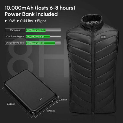 Black puffer vest with power bank on a dark background