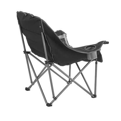 Black camping chair with cup holder on a white background
