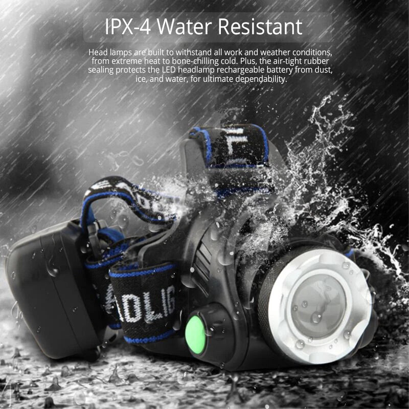 Police headlamp with water resistance feature being shown in a rain shower