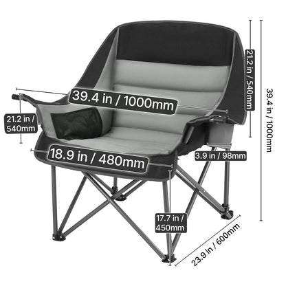 Camping chair with dimensions labeled on a white background