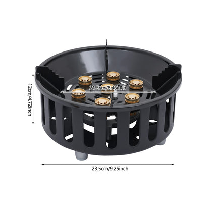 Portable camping stove showing product dimensions and burner design