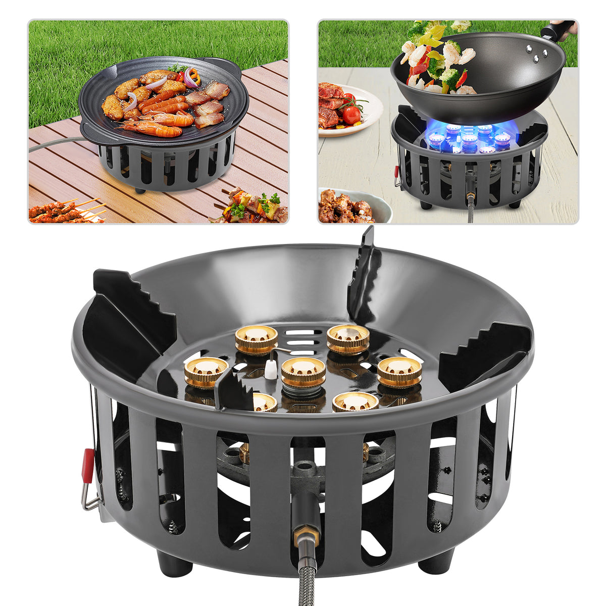 Portable propane stove showing different outdoor cooking and grilling options