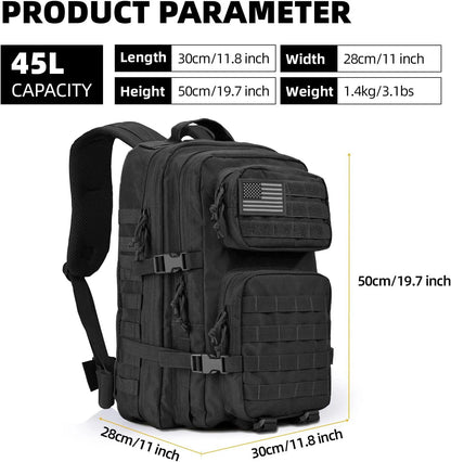 45L Tactical Assault Backpack MOLLE Military Bugout Bag for Survival