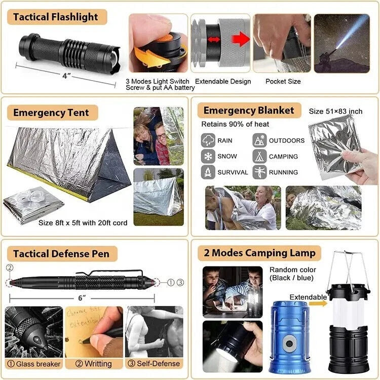 Emergency Survival Kit 250pc Bug Out Bag & First Aid Kit