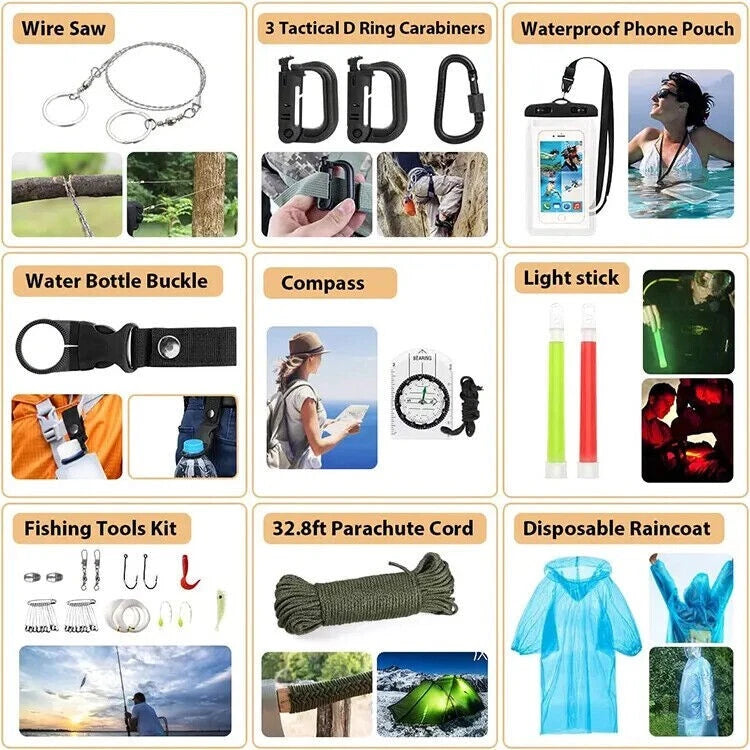 Emergency Survival Kit 250pc Bug Out Bag & First Aid Kit