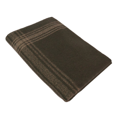 Folded brown plaid blanket on a white background
