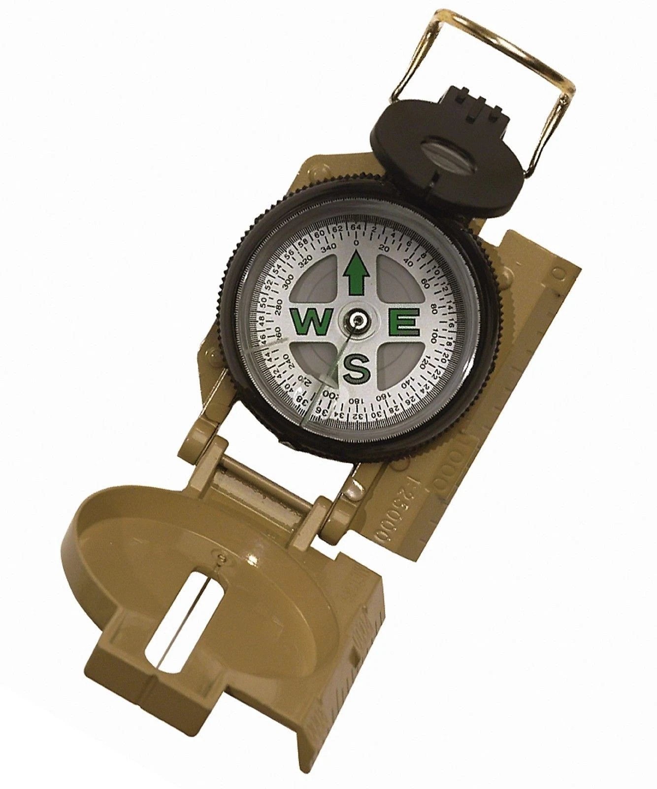 Compass with a beige casing on a white background
