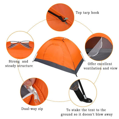 Orange tent with features highlighted on a white background