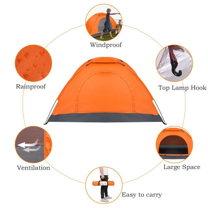 Orange tent with features highlighted on a white background