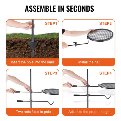 Step-by-step assembly instructions for setting up a grill structure.