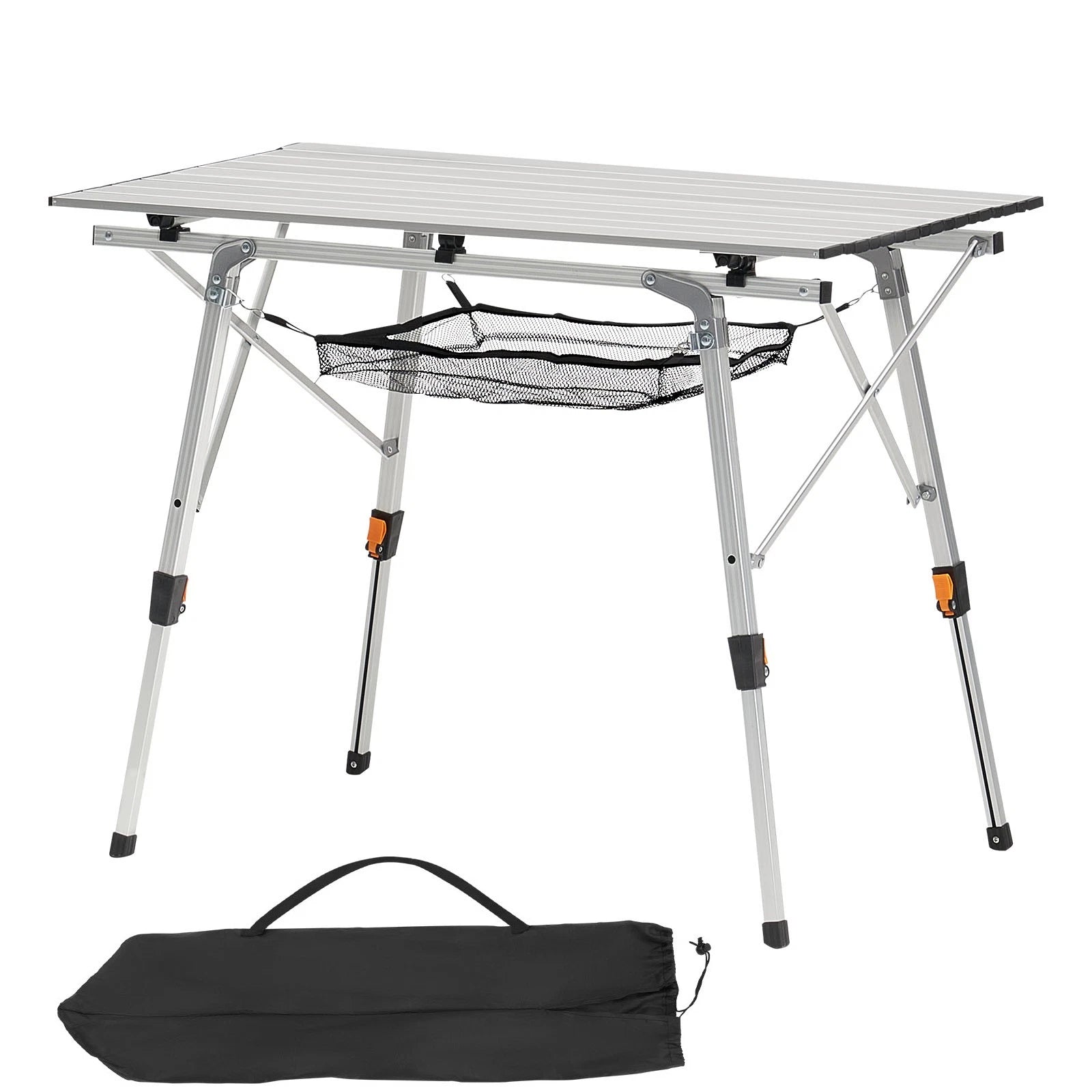 Portable camping table with carrying bag on a white background