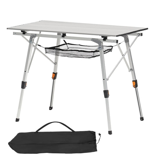 Portable camping table with carrying bag on a white background