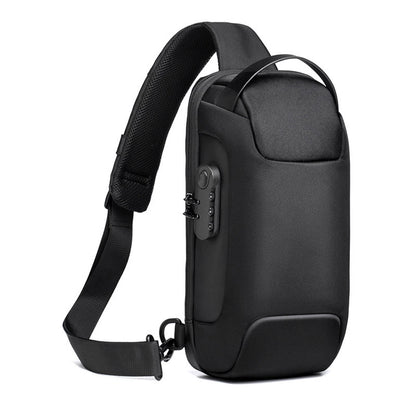 Anti-Theft Sling Backpack with USB Port Black Camouflage