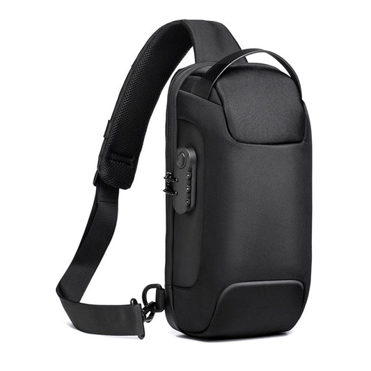 Anti-Theft Sling Backpack with USB Port Black Camouflage