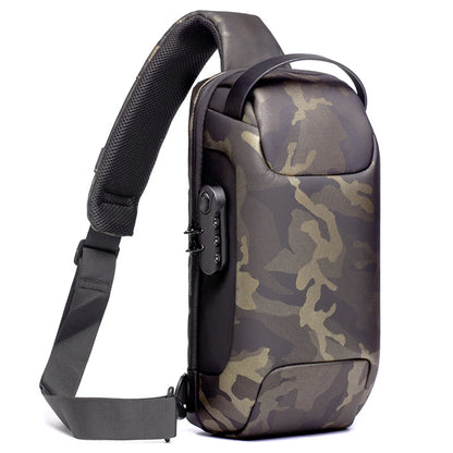 Anti-Theft Sling Backpack with USB Port Black Camouflage