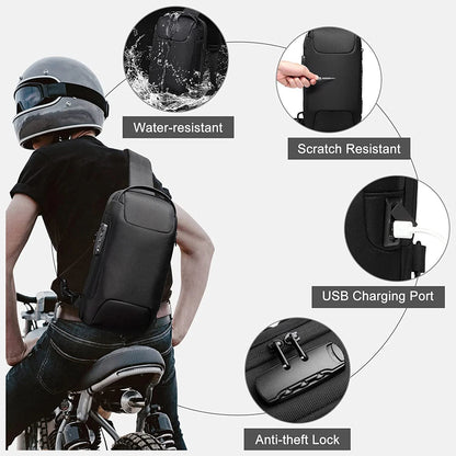 Anti-Theft Sling Backpack with USB Port Black Camouflage